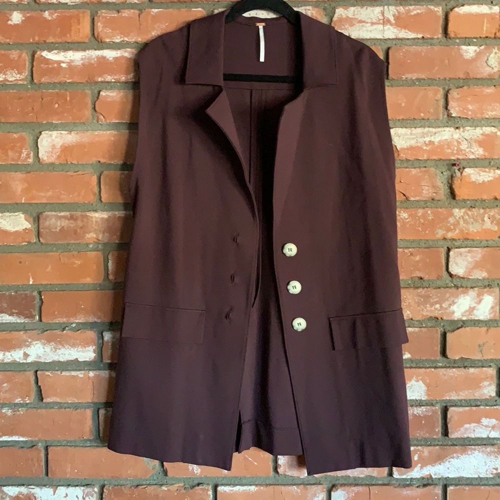 NWOT Free People Long Vest Burgandy